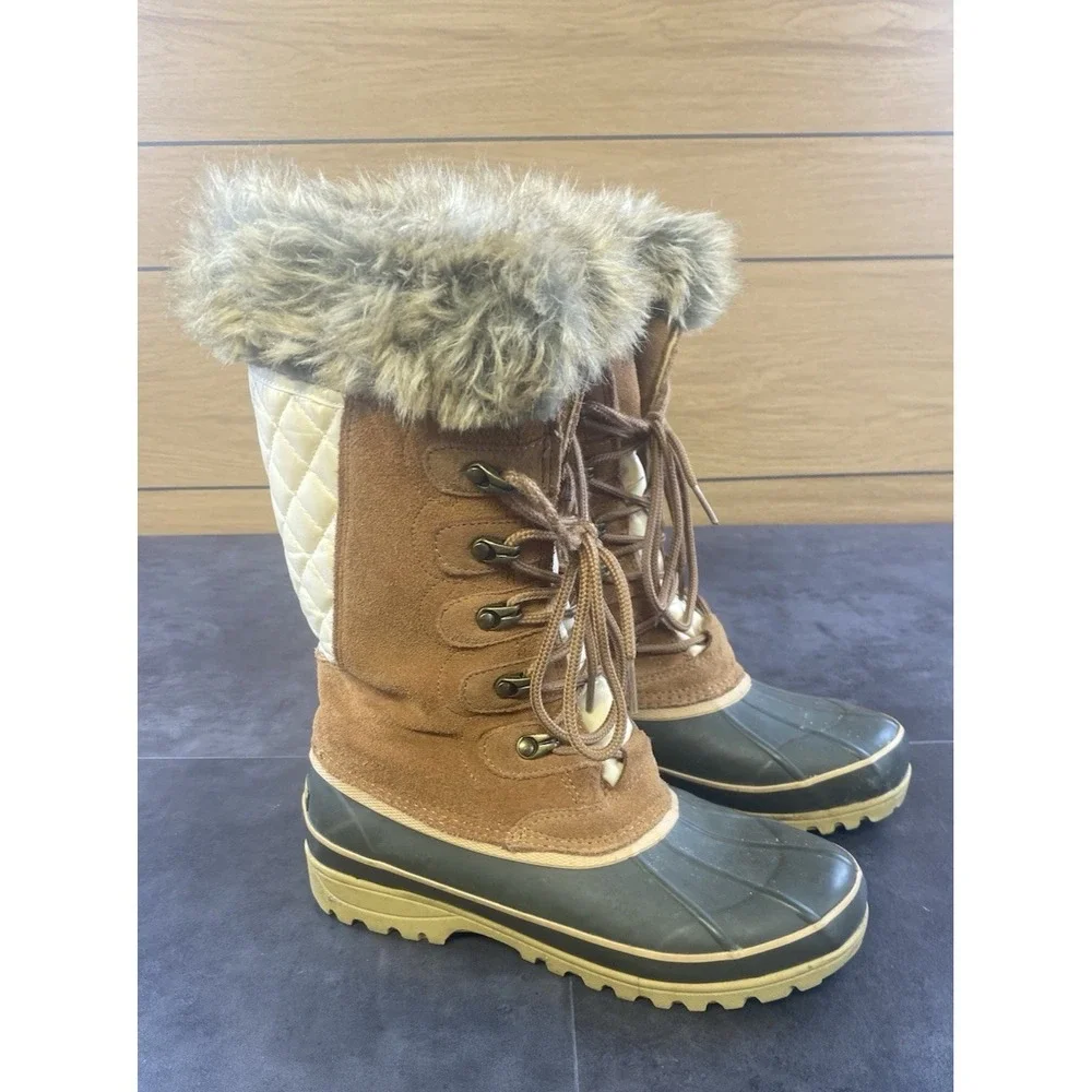Khombu Allie Nordic 2 Womens Lined Snow Lace up Duck Boots-Size 7